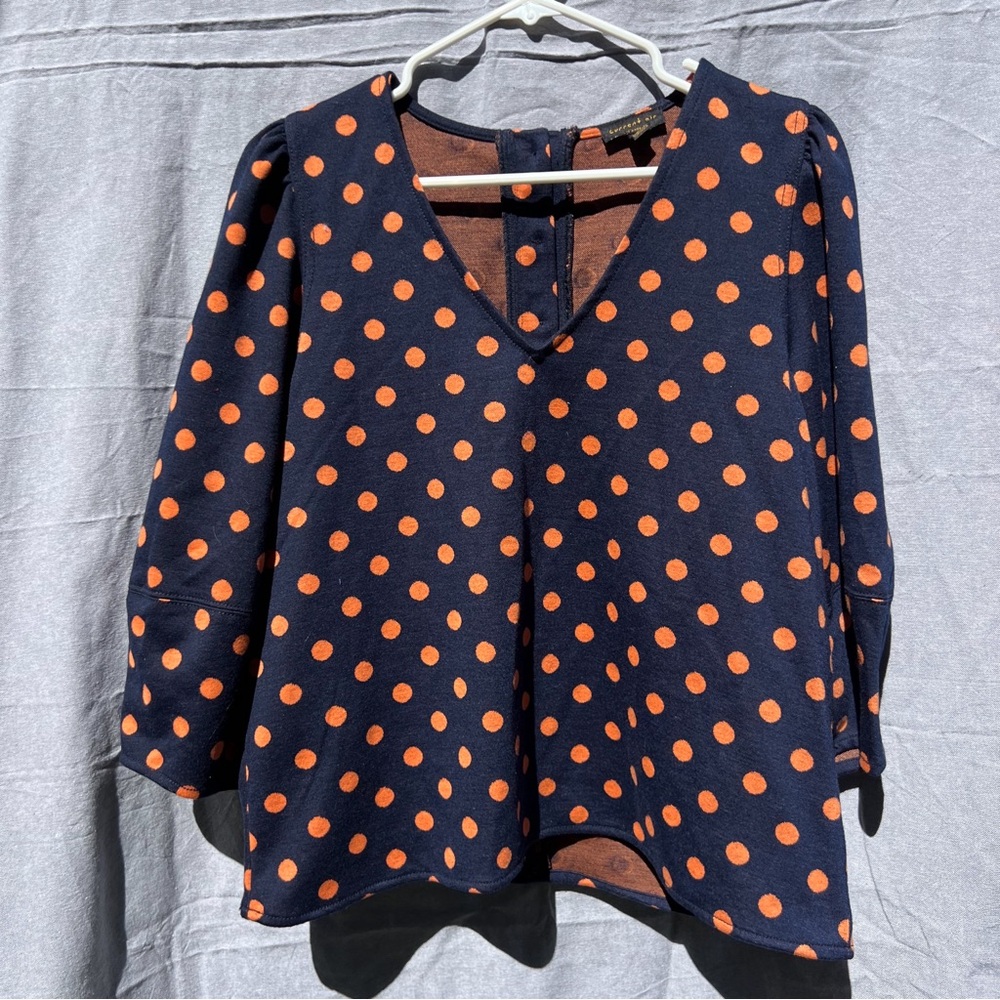 Anthropologie orange polka dot long sleeve blouse medium